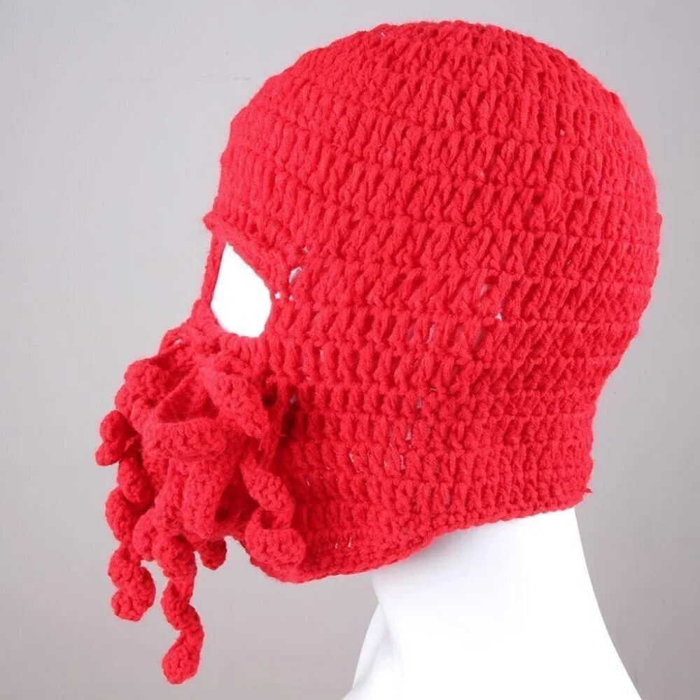 Men Red Bearded Beanie Octopus Pirate Vagabond Hat